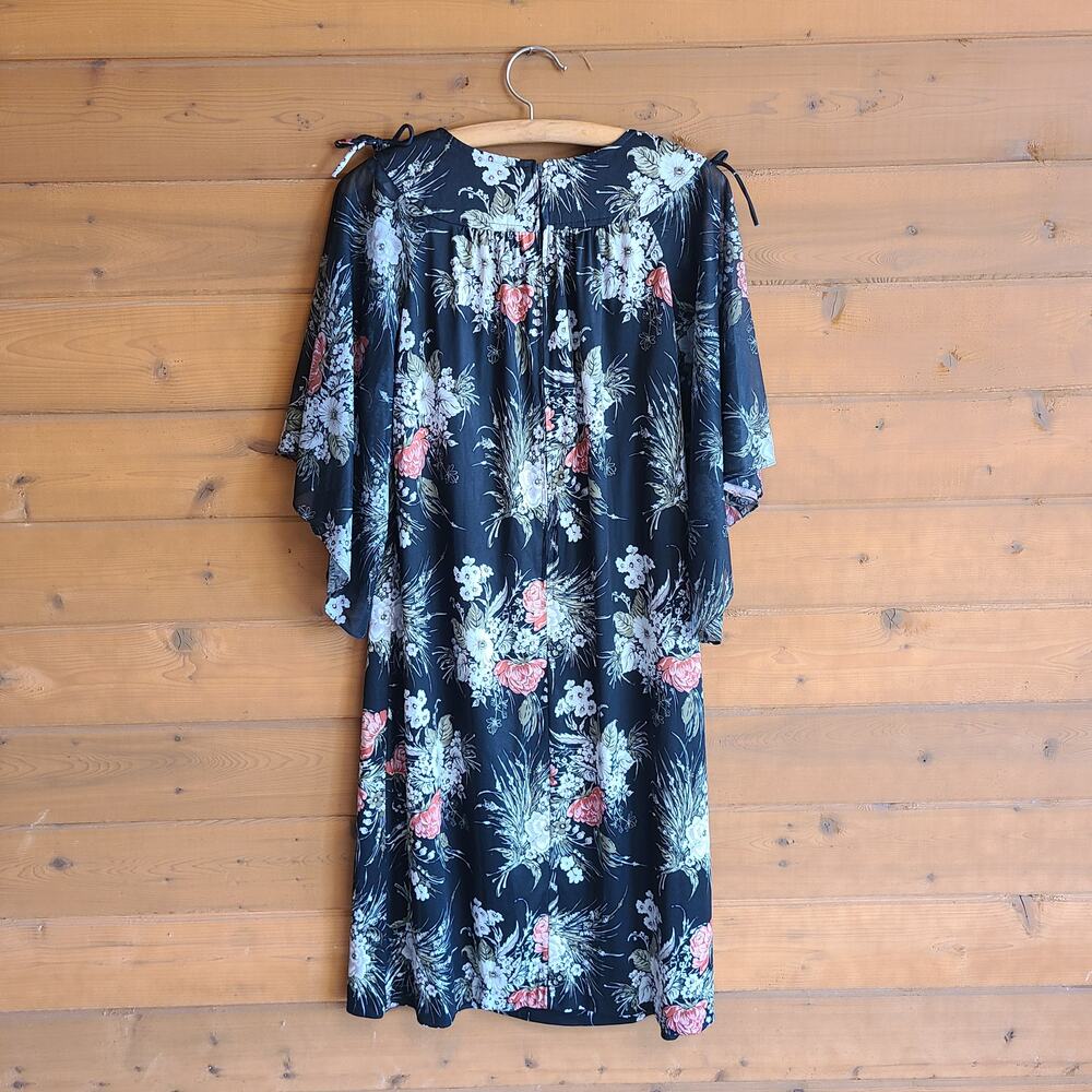 Vintage 70s Floral Shift Dress Midi Flutter Sleeve Boho Cottage Prairie Coquette - Picture 2 of 5